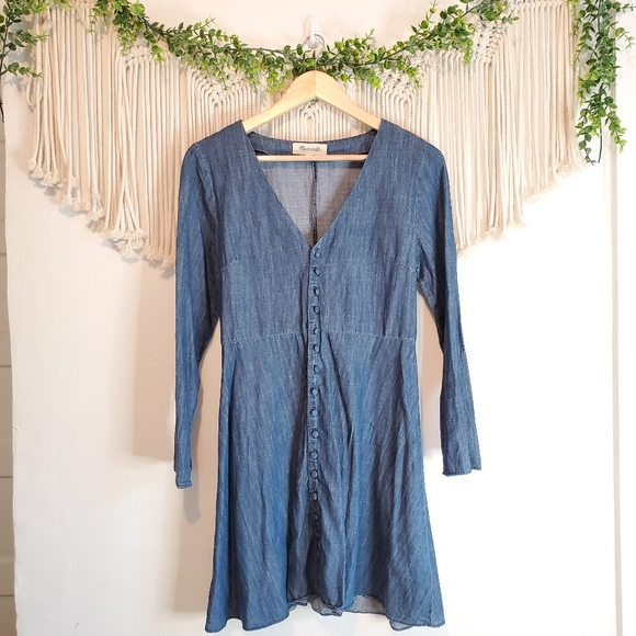 MADEWELL Chambray Button Front Mini Dress sz 4 - Picture 3 of 9
